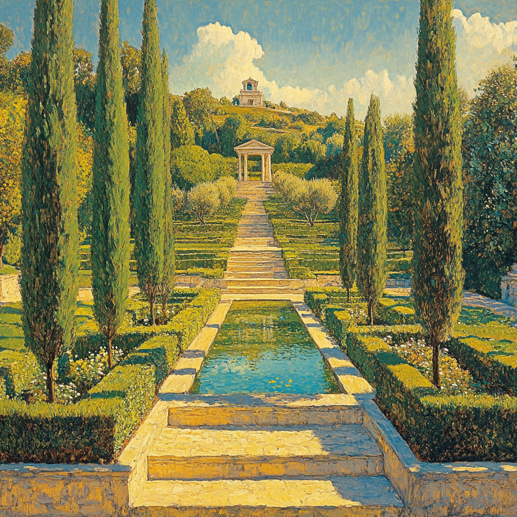 Raphael Inspired Terraced Garden With Distant Temple Number painting