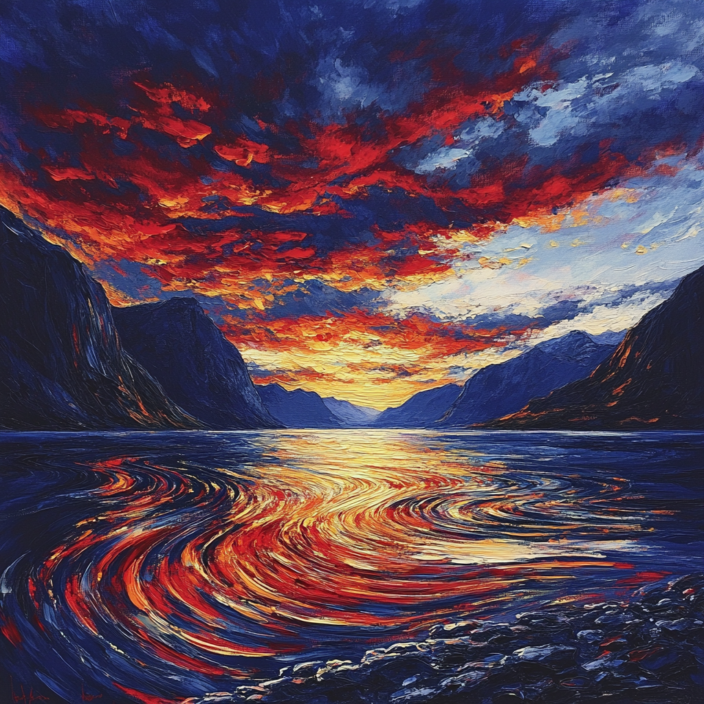Edvard Munch Inspired Swirling Fjord Sunset Numbered painting kits