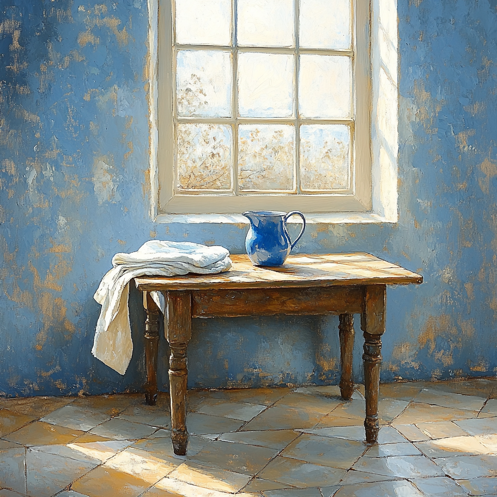 Johannes Vermeer Inspired Lapis Window Light Over Quiet Table paint by color