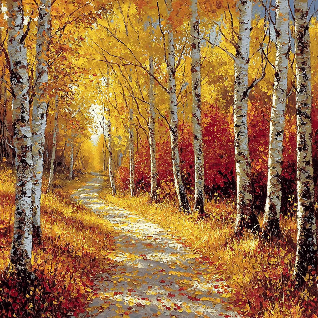 Kinkade Inspired Golden Autumn Trail Paint By Number