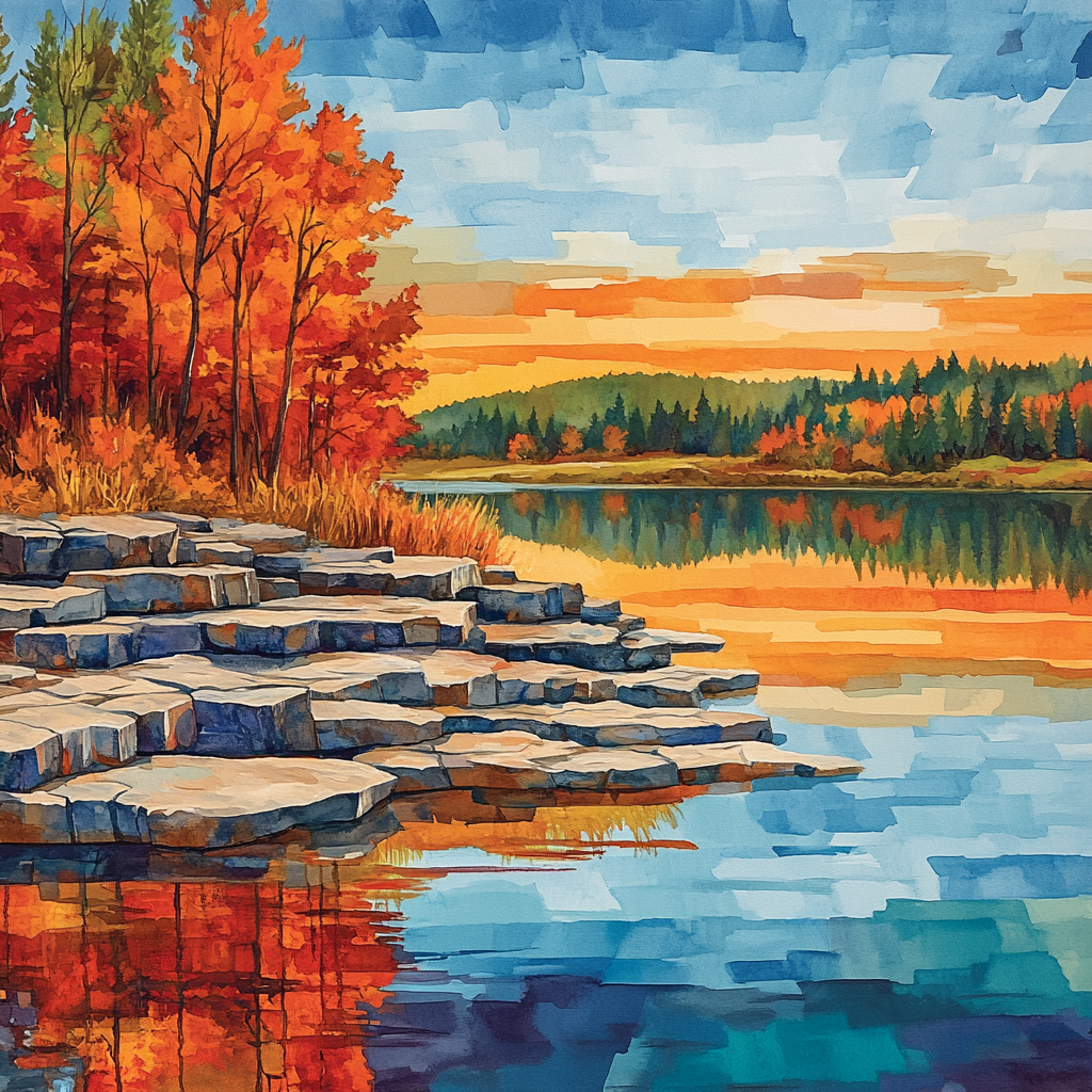 Franklin Carmichael Inspired Autumn Lakeside Reflections paint by number