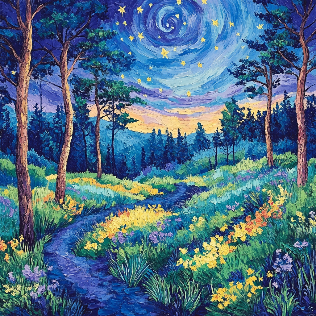 Van Gogh Inspired Twilight Forest paint by color