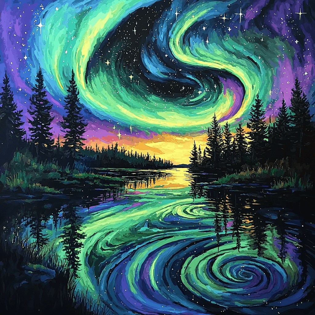 Franz Marc Inspired Dancing Northern Lights Number Painting