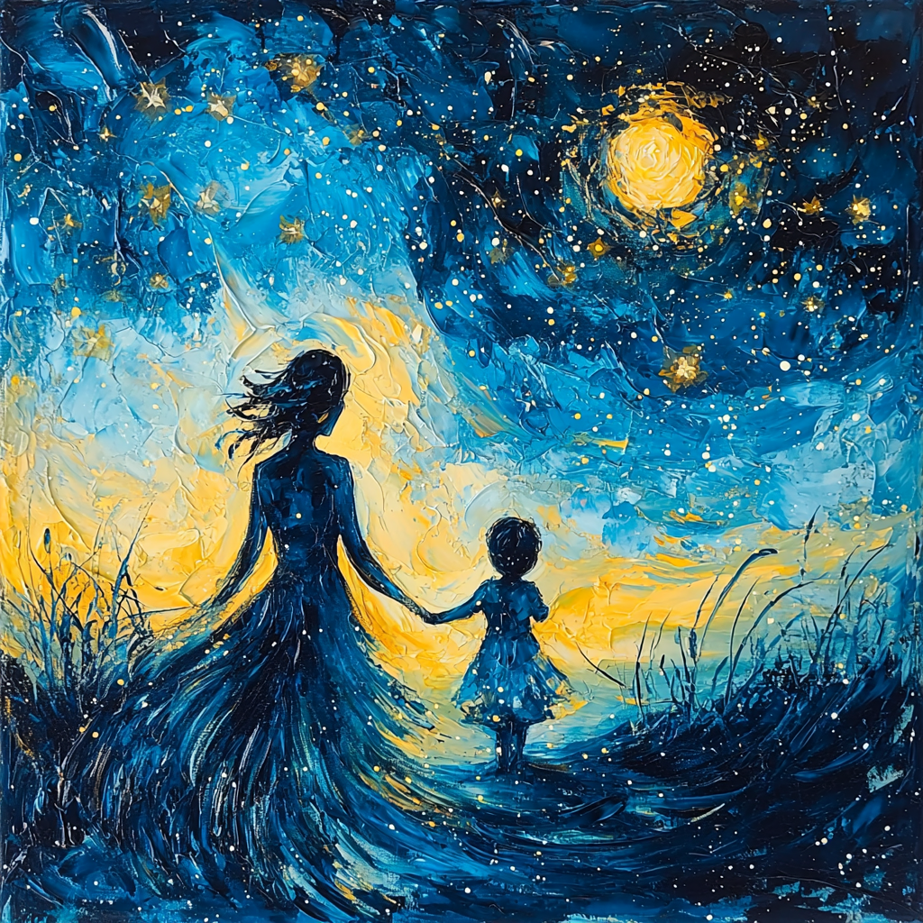 Mother And Child Under The Stars DIY Paint By Numbers