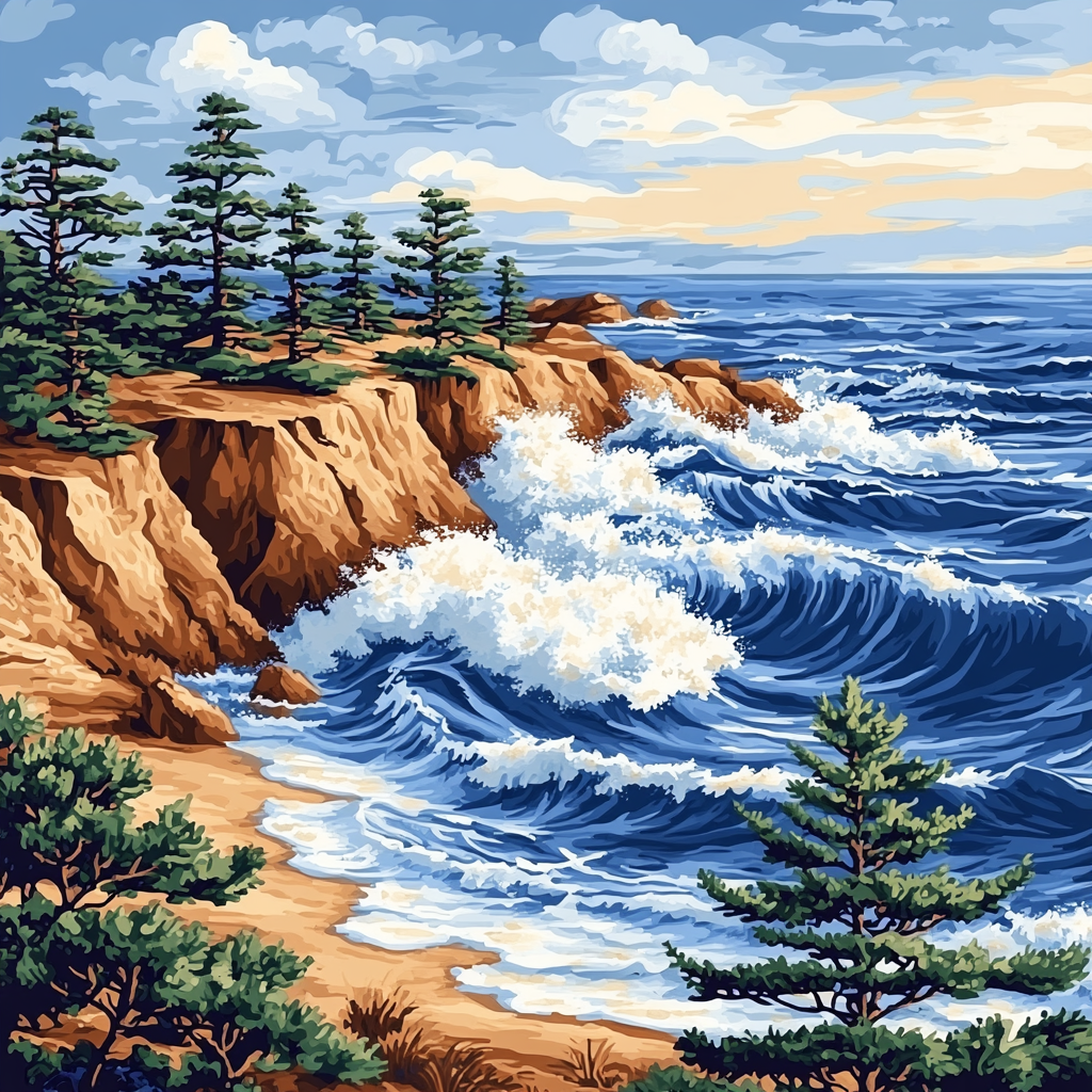 Hokusai Inspired Pine Coast paint by number