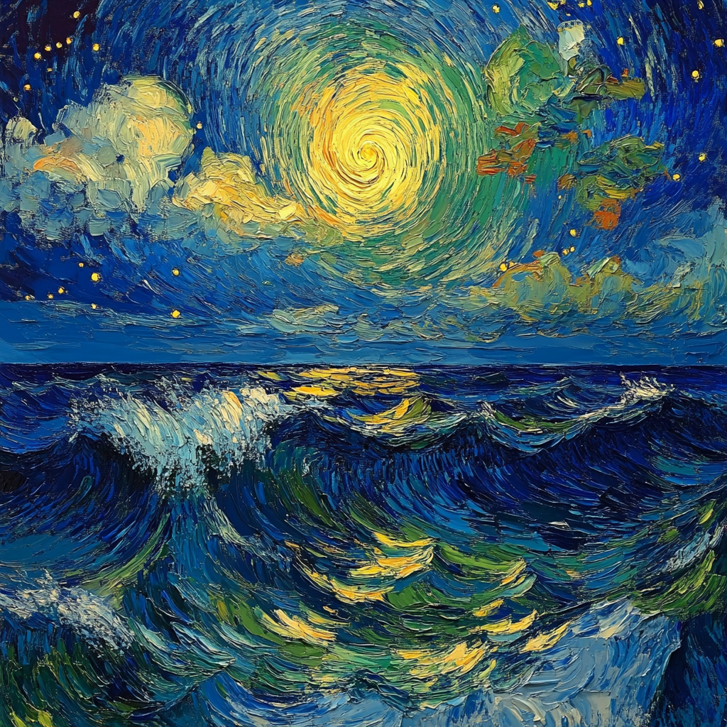 Van Gogh Inspired Starry Oceanscape Number painting