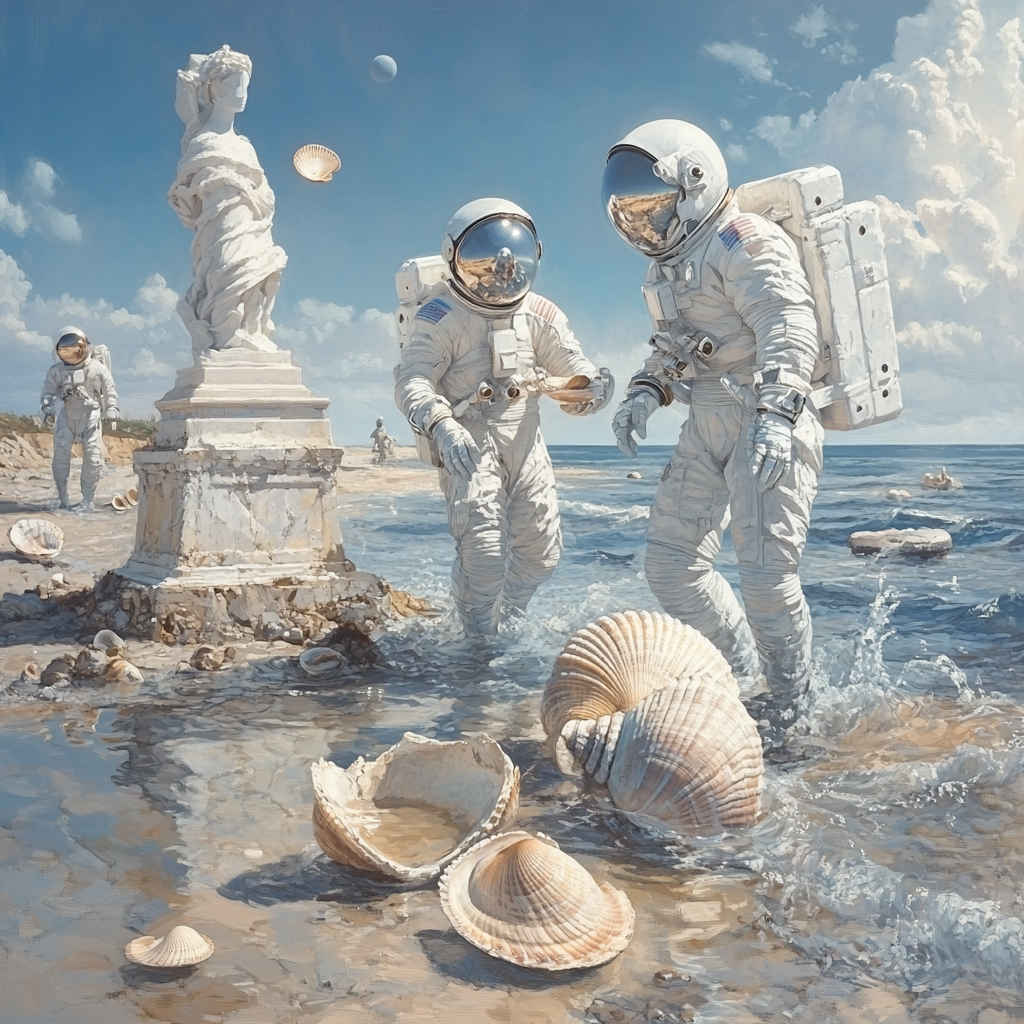 Salvador Dali Inspired Astronauts On The Shore paint by number