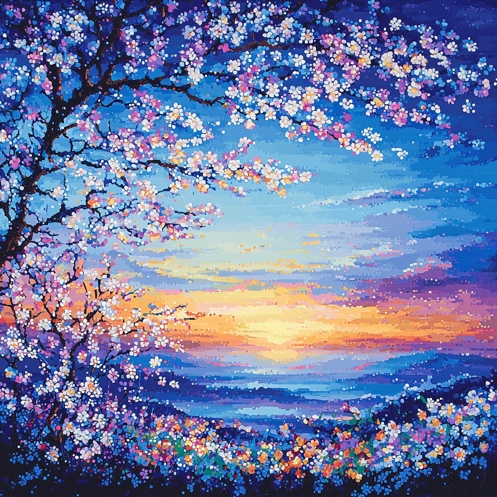 Georges Seurat Inspired Twilight Blossom Symphony Paint By Color