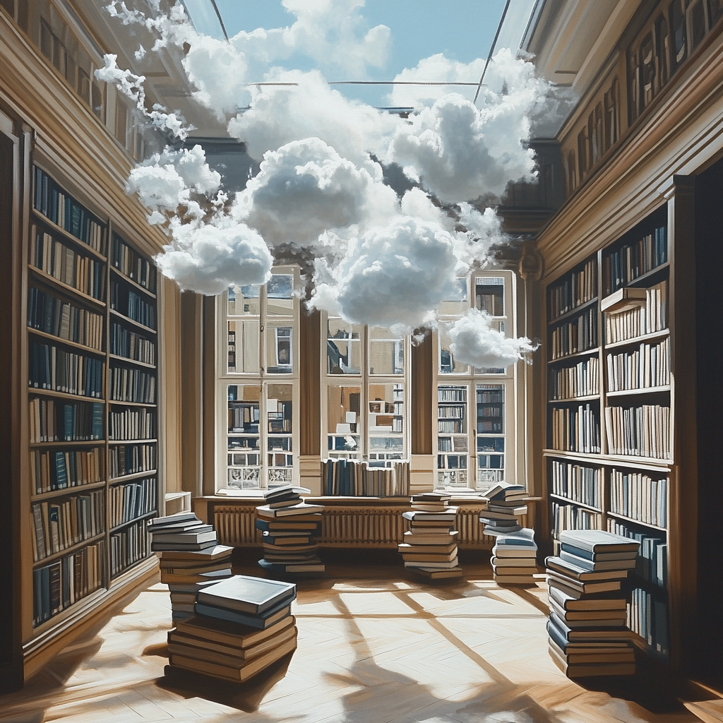 Rene Magritte Inspired Library Of Clouds painting number kit