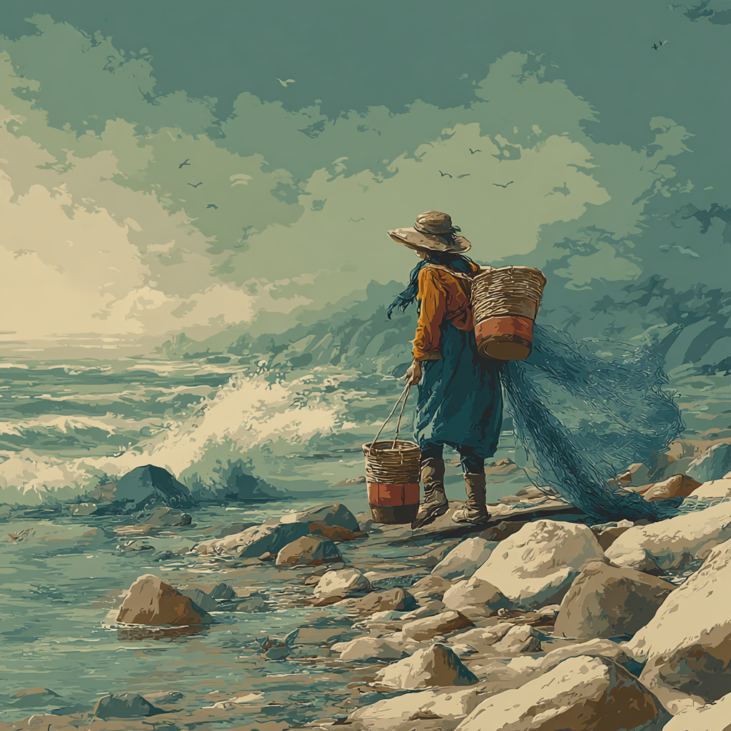 Winslow Homer Inspired Coastal Fisherwoman paint by color