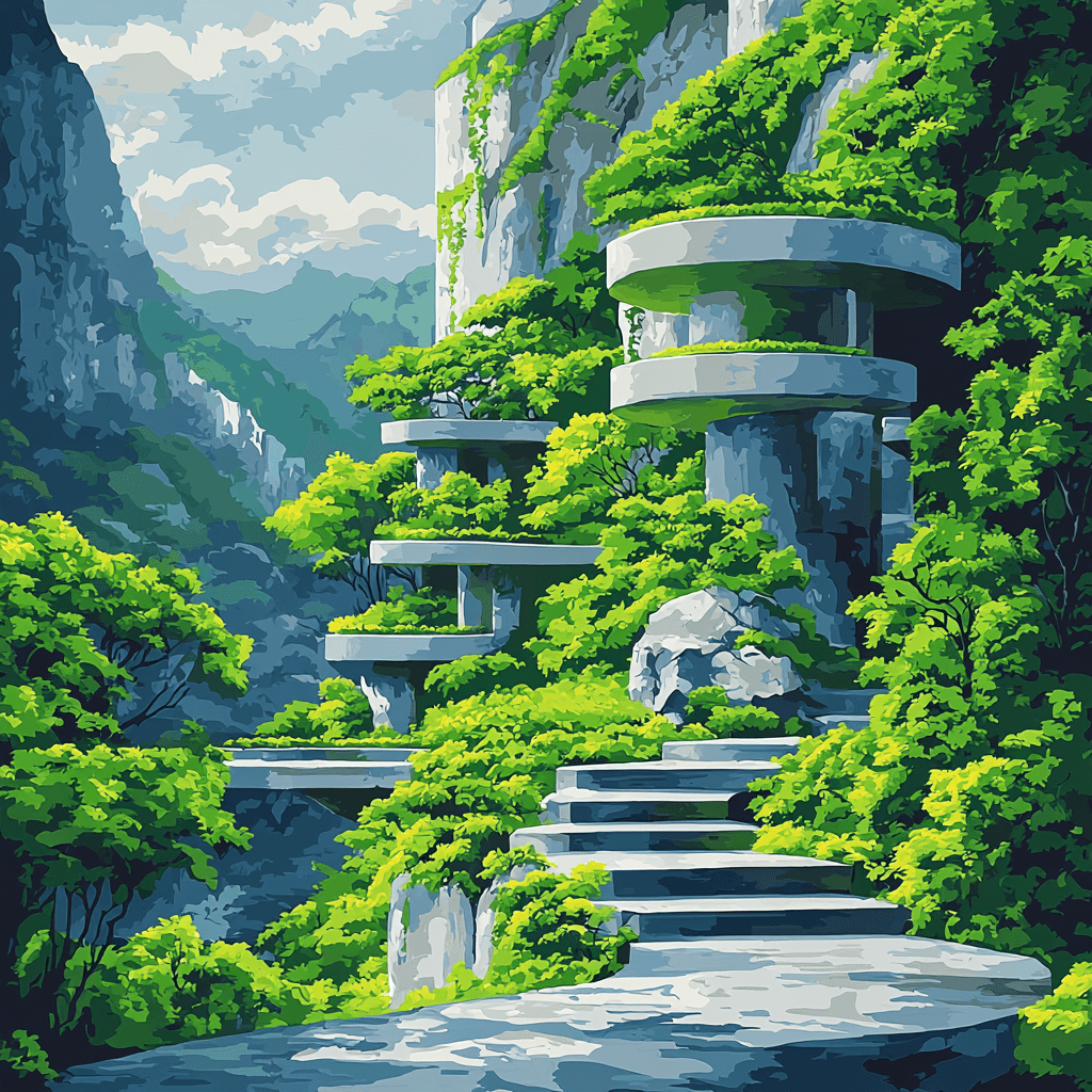 Gaudi Inspired Futuristic Nature Oasis Painting Number Kit