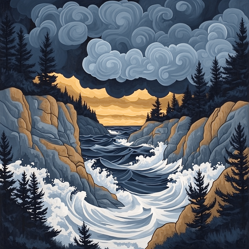 Arthur Lismer Inspired Storm-Swept Rocky Channel At Dusk Painting by numbers kit