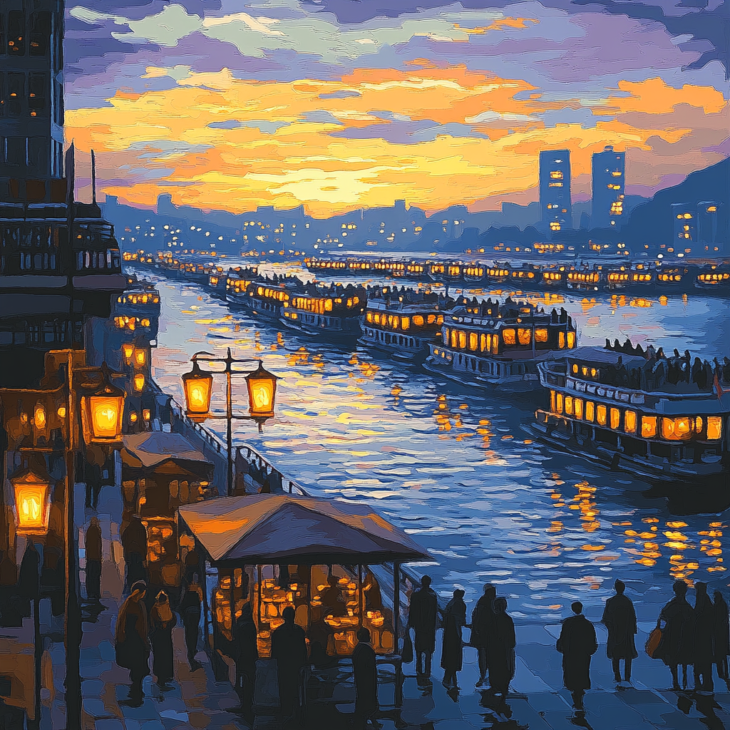 Lively Night Ferry Terminal Istanbul Turkey painting number kit