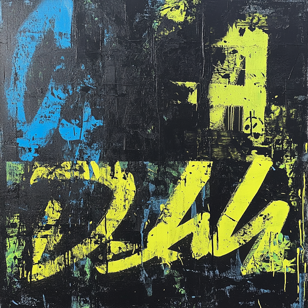 Jean-Michel Basquiat Inspired Neon Skeleton Rhythm Number painting