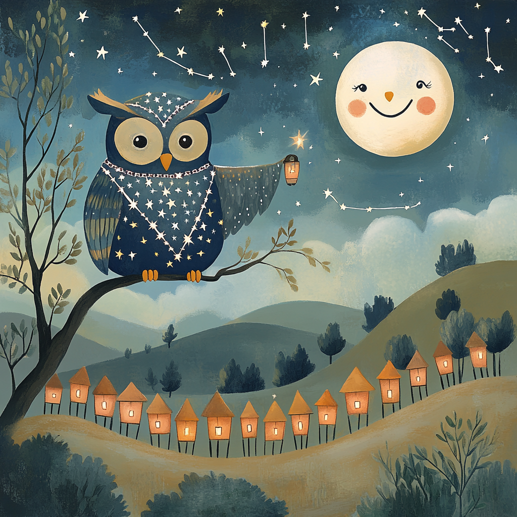 Stargazer Owl And Lantern Parade paint by number