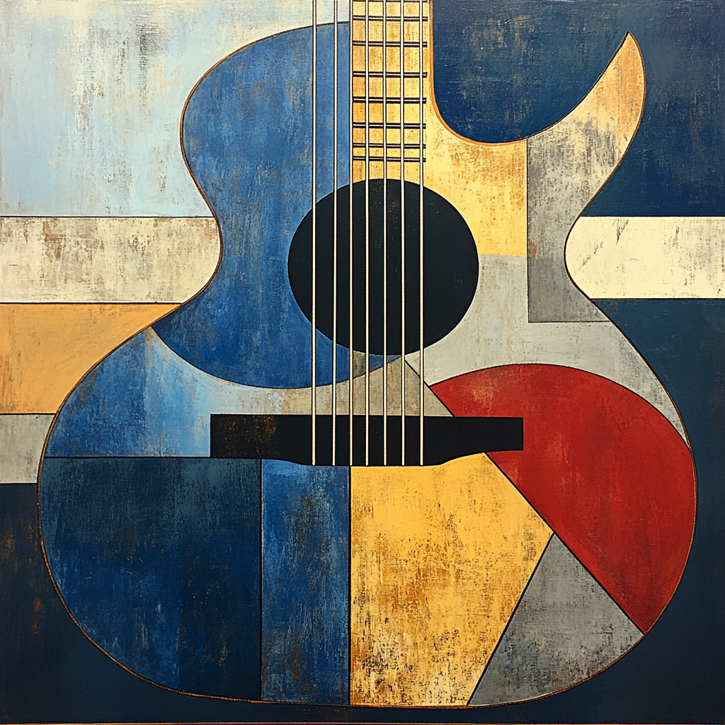 Pablo Picasso Inspired Cubist Guitar As Fragmented Still Life paint by color