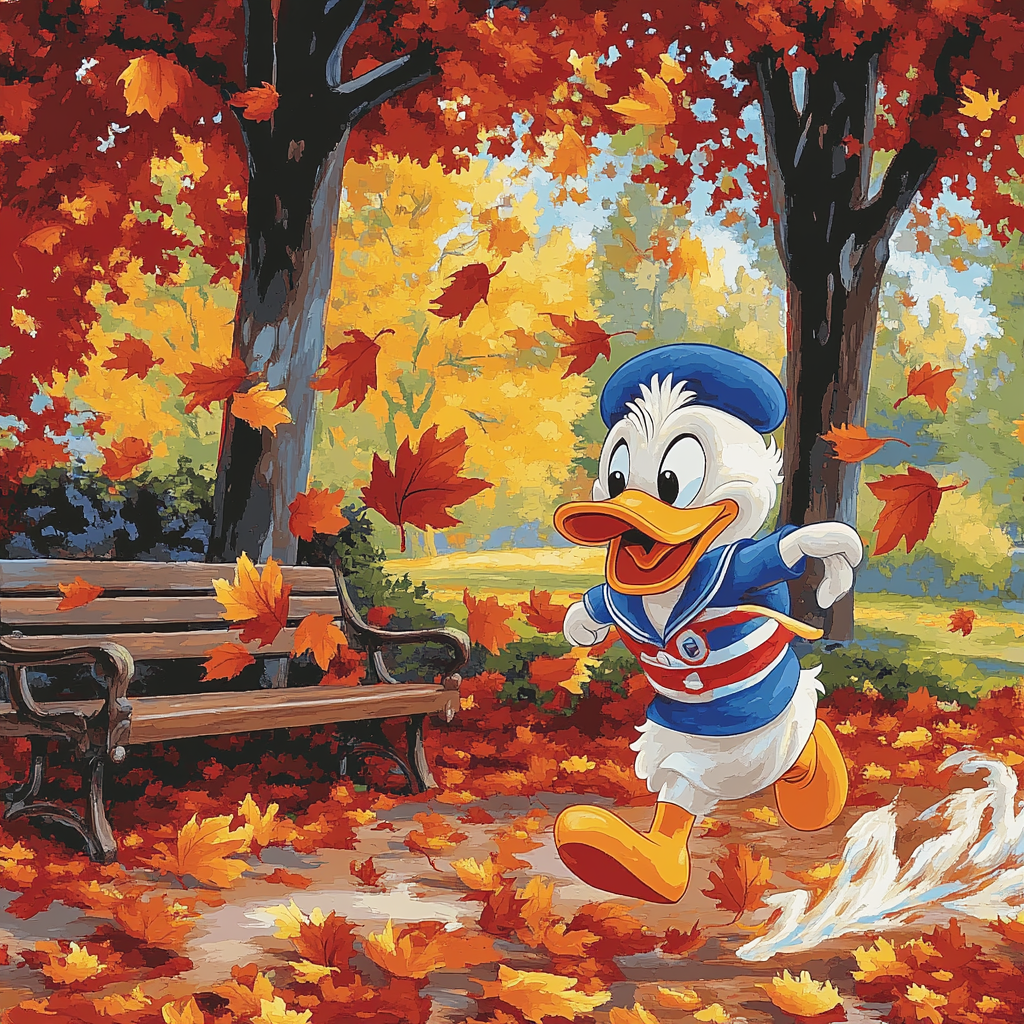 Donald Ducks Autumn Leaf Chase Disney Number painting