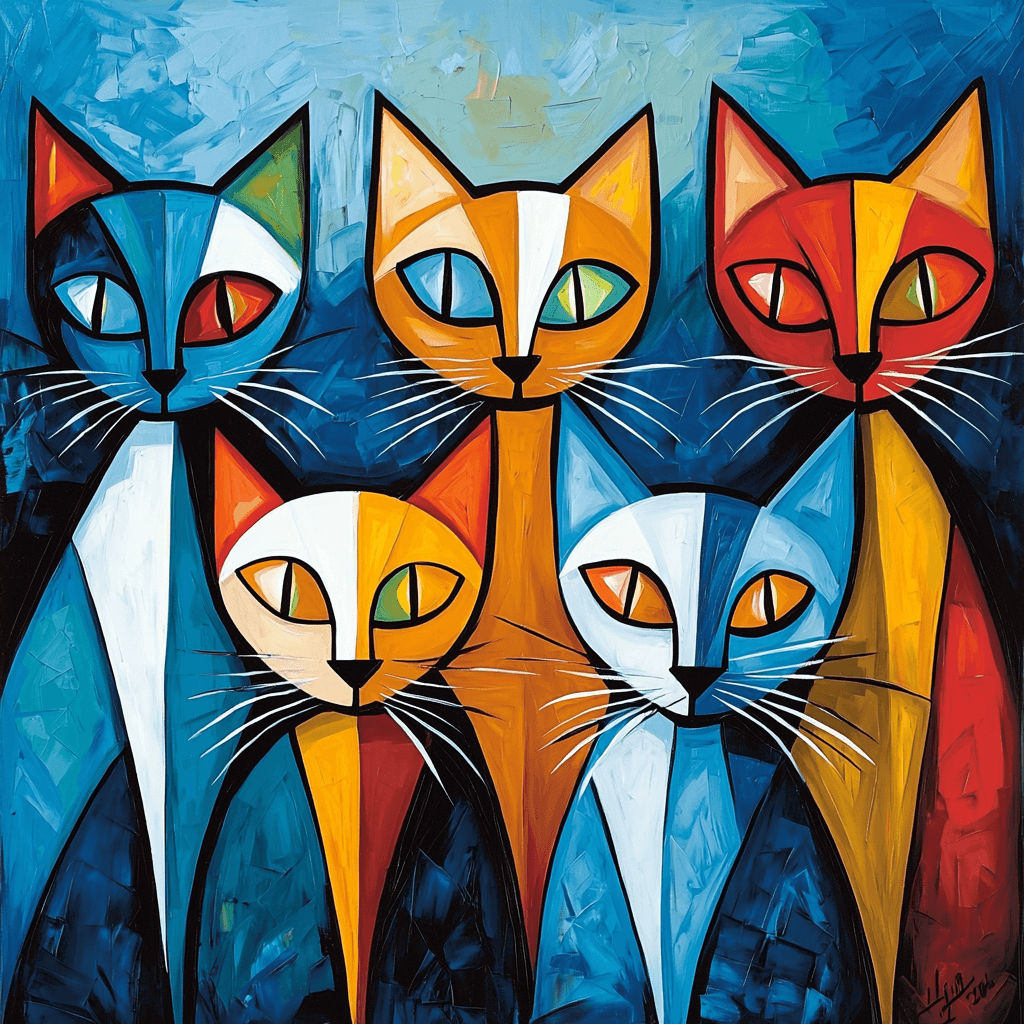 Pablo Picasso Inspired Whimsical Cats In Picasso's World Paint By Color