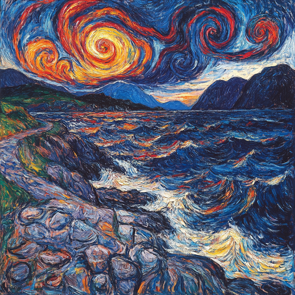 Edvard Munch Inspired Stormy Fjord Twilight DIY paint by numbers