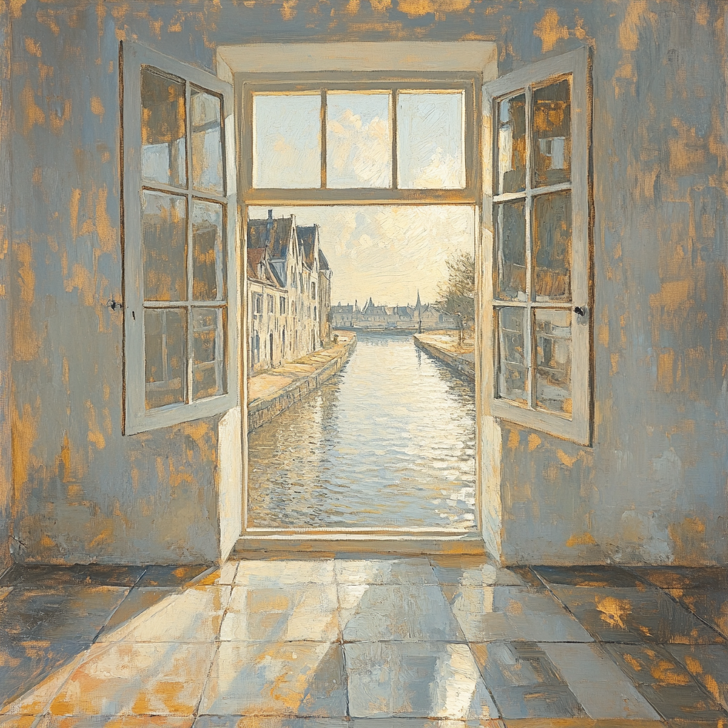 Johannes Vermeer Inspired Sunlit Delft Canal Window paint by numbers