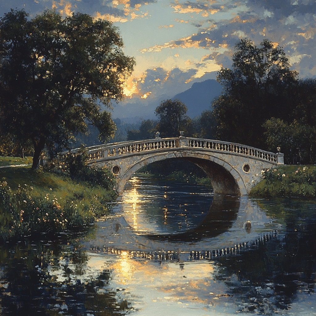 Giorgione Inspired Twilight Bridge Number painting