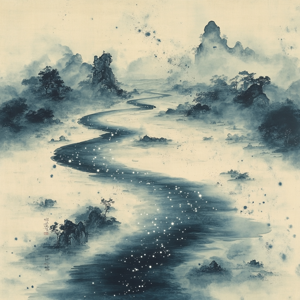 Zhao Mengfu Inspired Ink River Nebula Painting by numbers kit