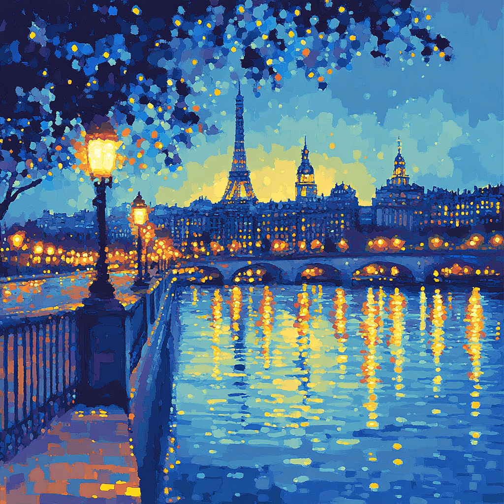 Georges Seurat Inspired Citylights At Twilight paint by numbers