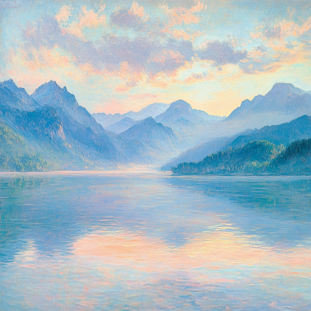 Monet Inspired Sunrise Over Mountains Numbered painting kits