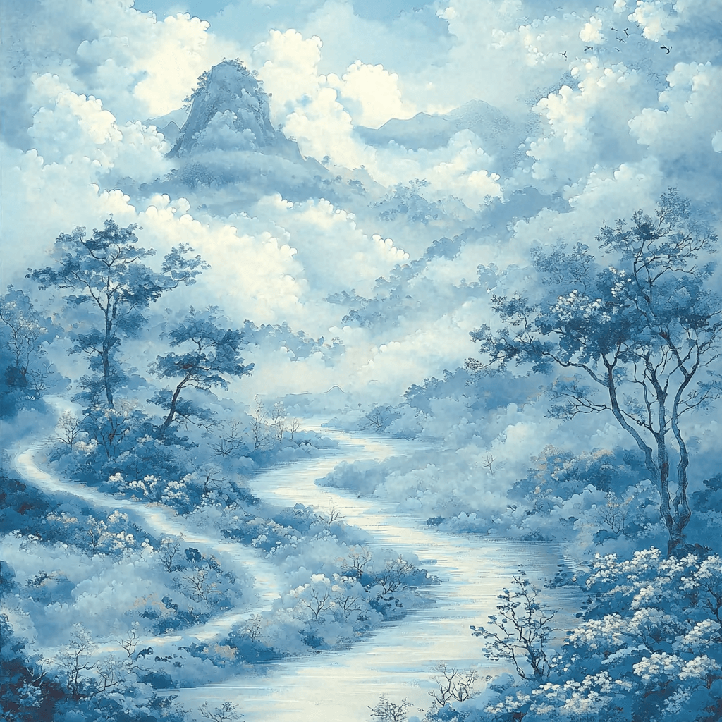 Utagawa Hiroshige Inspired Tranquil River Of Clouds Paint By Number