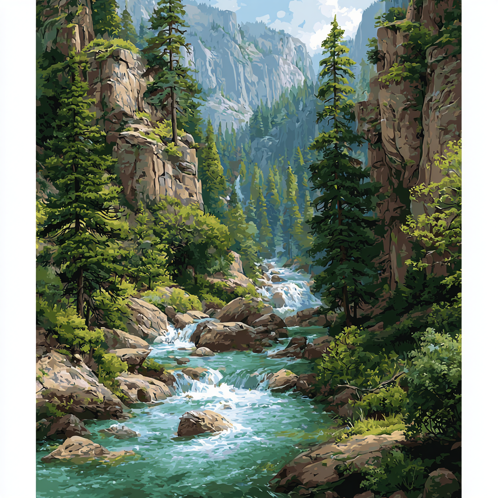 Gustave Courbet Inspired Mountain River painting number kit