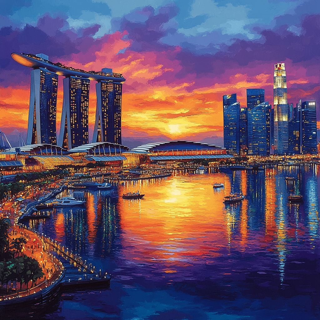 Sunset At Marina Bay Sands Skyline Singapore Number painting