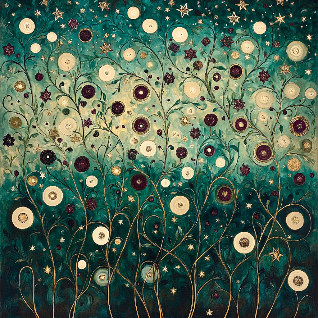 Gustav Klimt Inspired Verdant Cosmic Weave Numbered painting kits