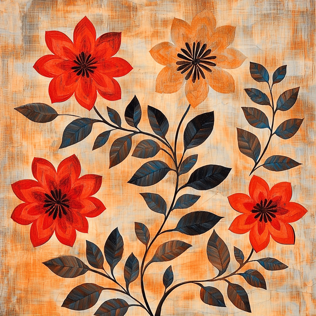 Nandalal Bose Inspired Symbolic Flora DIY Paint By Numbers