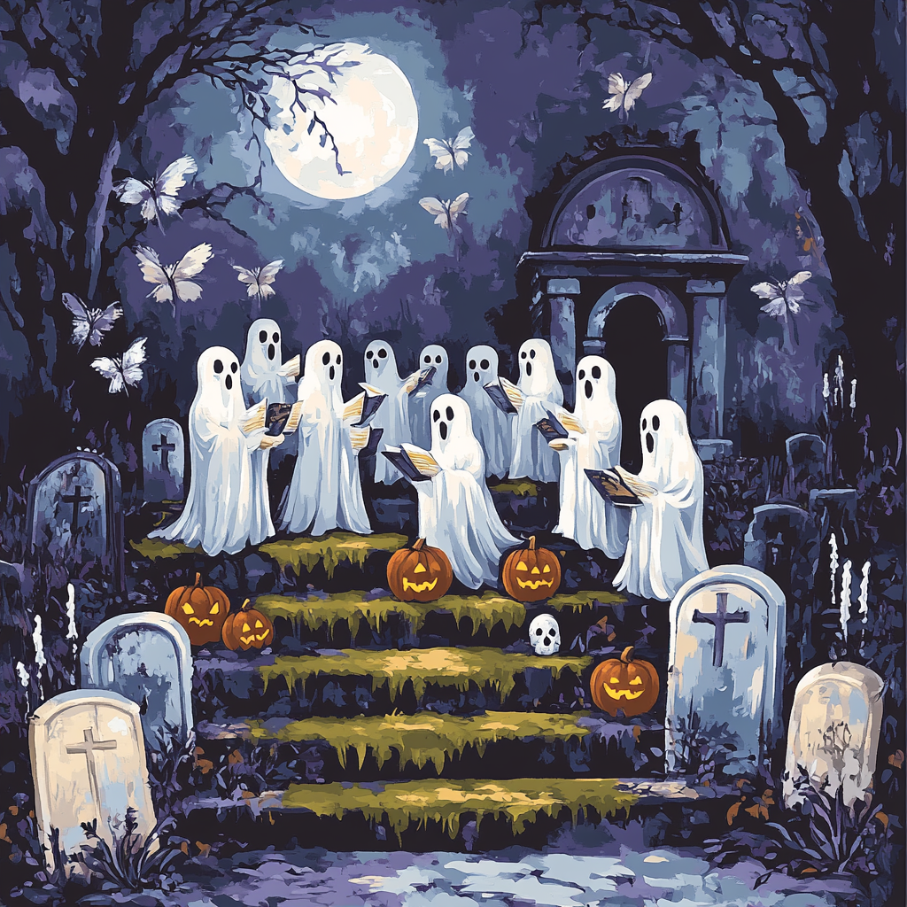 Cemetery Choir Ghosts With Halloween Hymn painting number kit