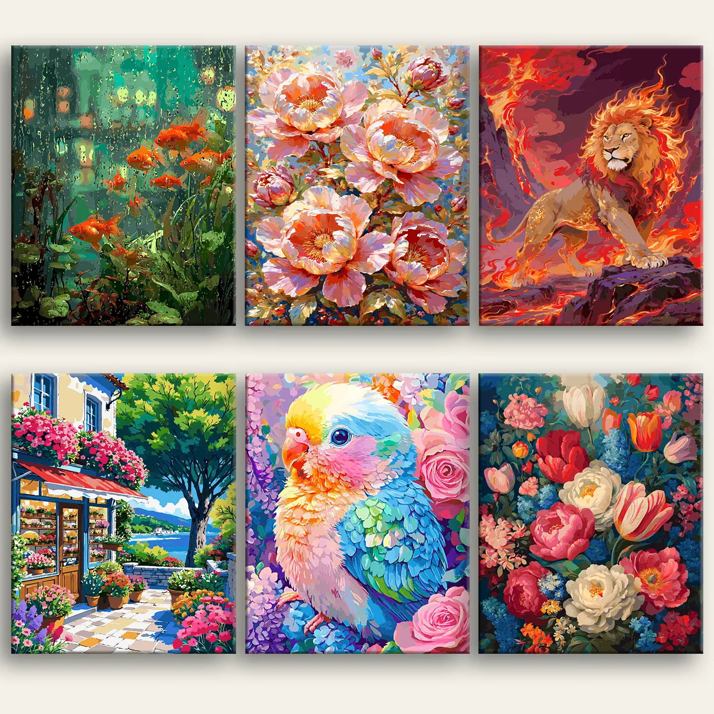 Happy Painting Exclusive DIY Paint by Number Kit Stress Relief Relaxation Toys Beginner Painting Kits Handicrafts with Lions Flowers & Birds Designs