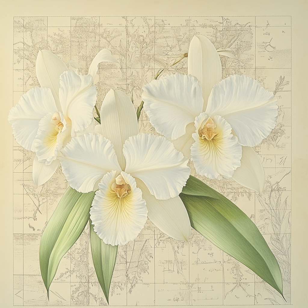 Leonardo Da Vinci Inspired Orchid Botanical Study paint by number