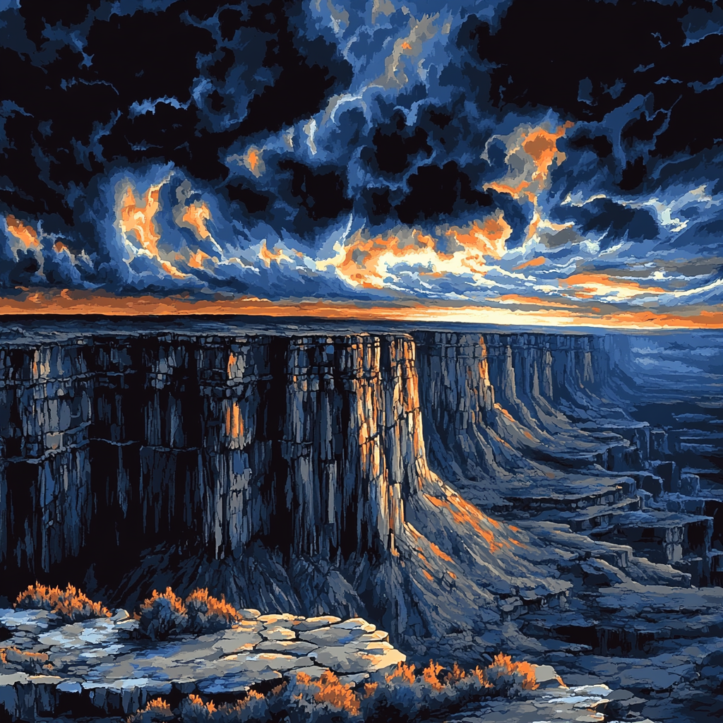 Francisco Goya Inspired Twilight Storm Over Weathered Cliffs paint by number