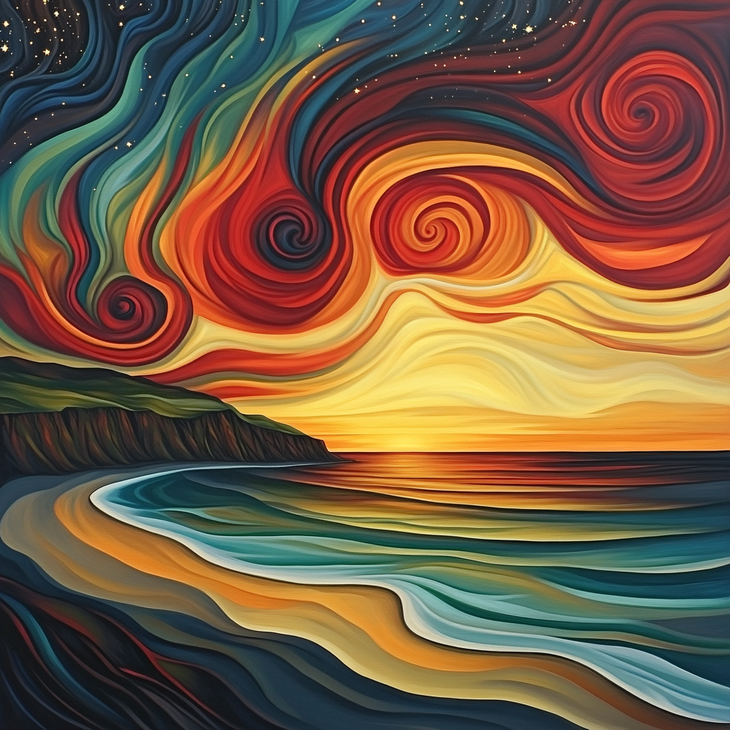 Edvard Munch Inspired Cosmic Shoreline Sunset Paint by numbers art