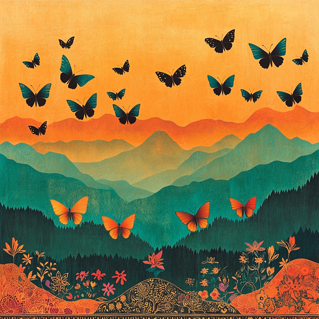 Frida Kahlo Inspired Monarch Migration Tapestry paint by numbers