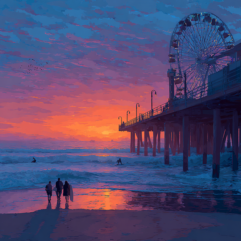 Santa Monica Pier Sunset Los Angeles United States paint by numbers