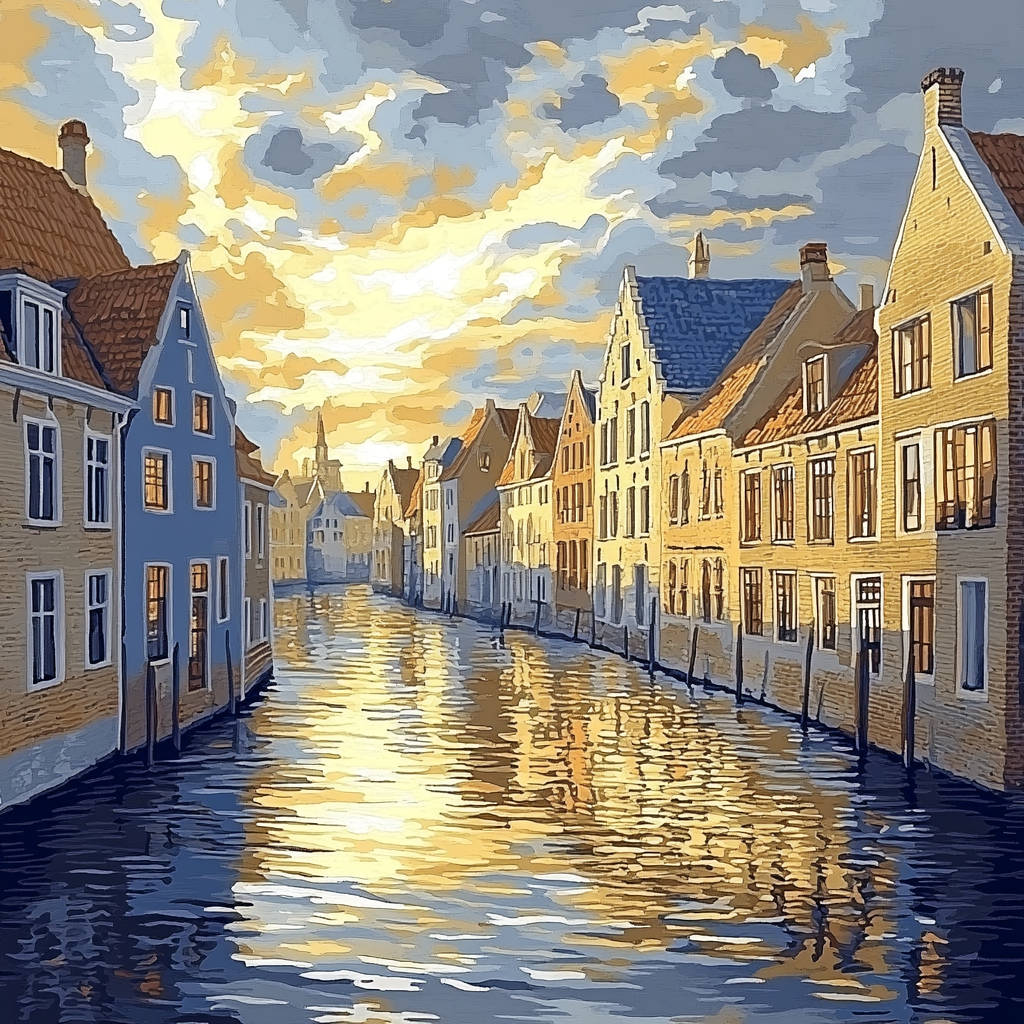 Johannes Vermeer Inspired Quiet Delft Canal Reflection Paint by numbers art
