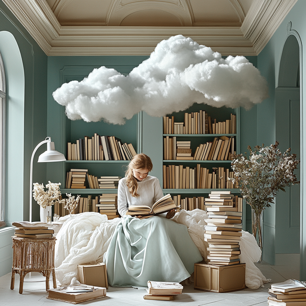 Magritte Inspired Cloudy Library DIY paint by numbers