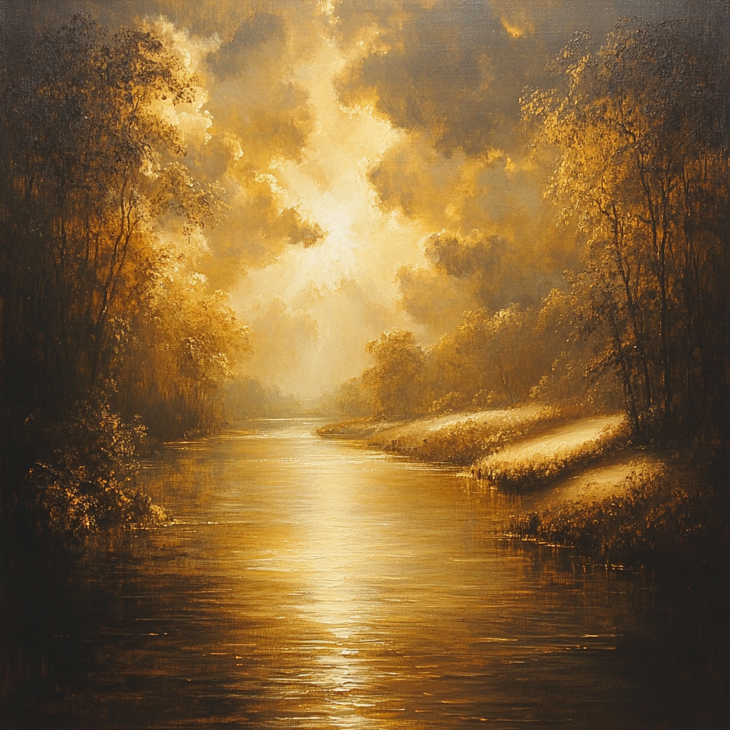 Rembrandt Inspired River Bathing In Golden Light Paint by numbers art