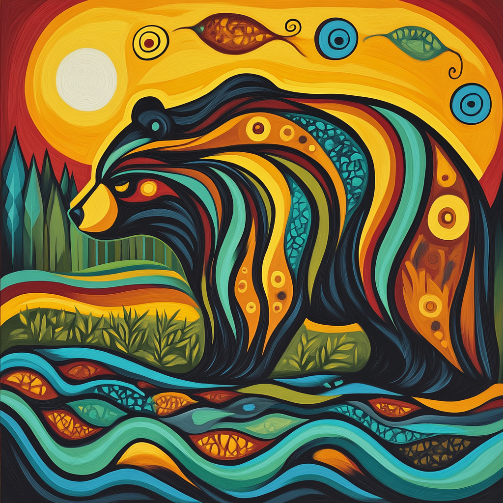 Norval Morrisseau Inspired Bear Of River Song painting number kit