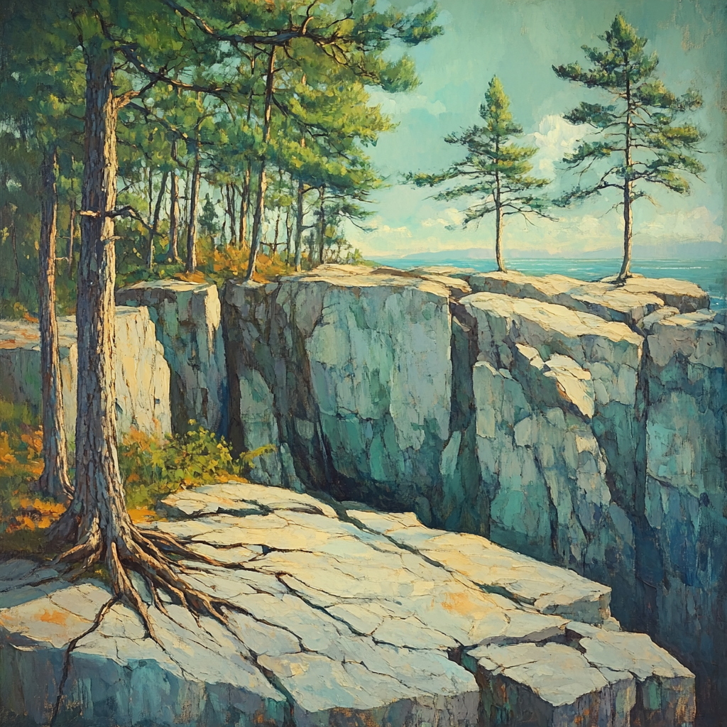 Arthur Lismer Inspired Windbattered Pines On Rock paint by number