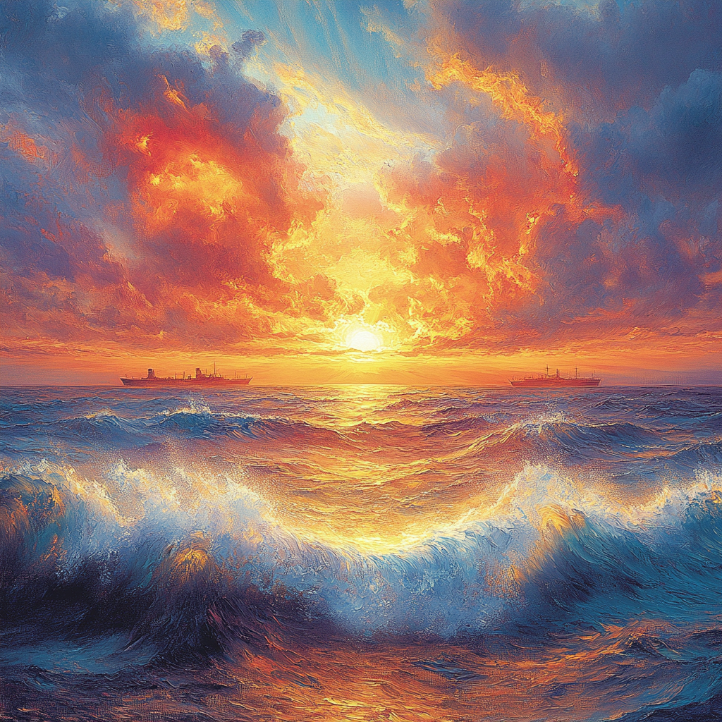 J.M.W. Turner Inspired Stormy Ocean Sunset painting number kit