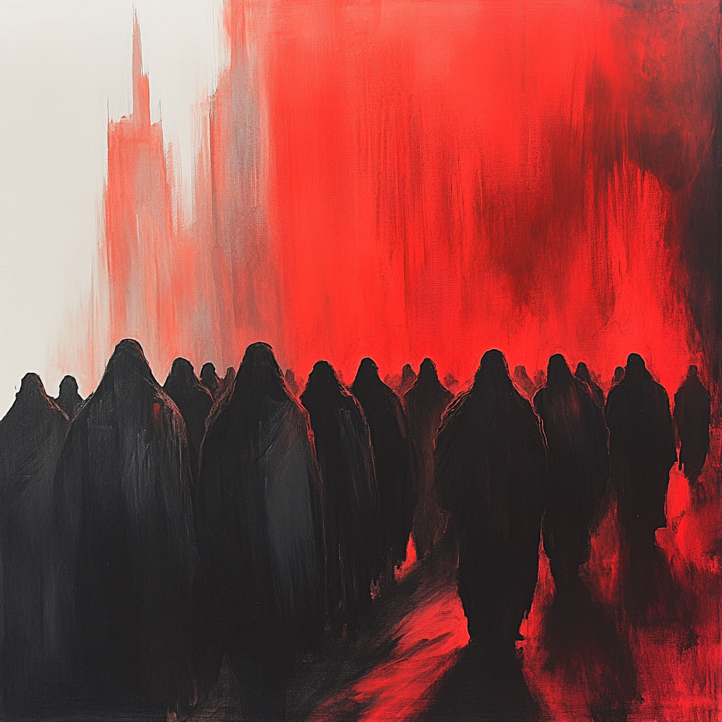Goya Inspired Dramatic Procession paint by color