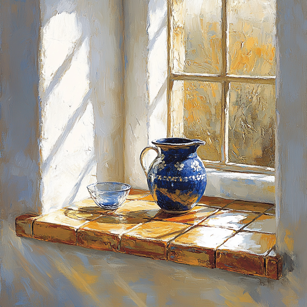 Johannes Vermeer Inspired Sunlit Delft Window And Tiled Table Number painting