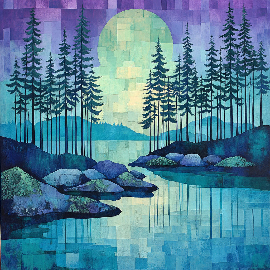 Franklin Carmichael Inspired Pine Screens At Dusk DIY paint by numbers