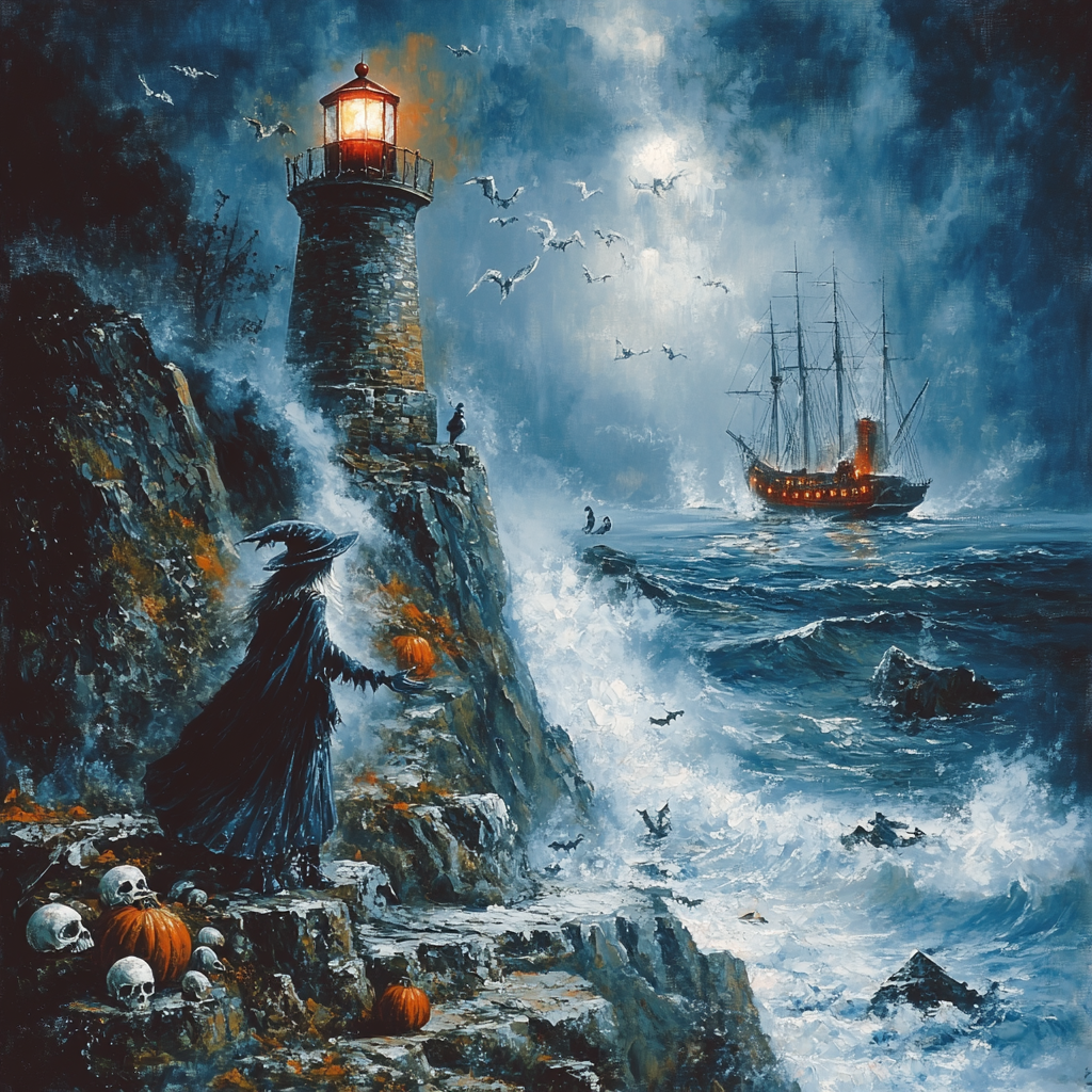 Haunted Lighthouse Witch Arrival paint by numbers